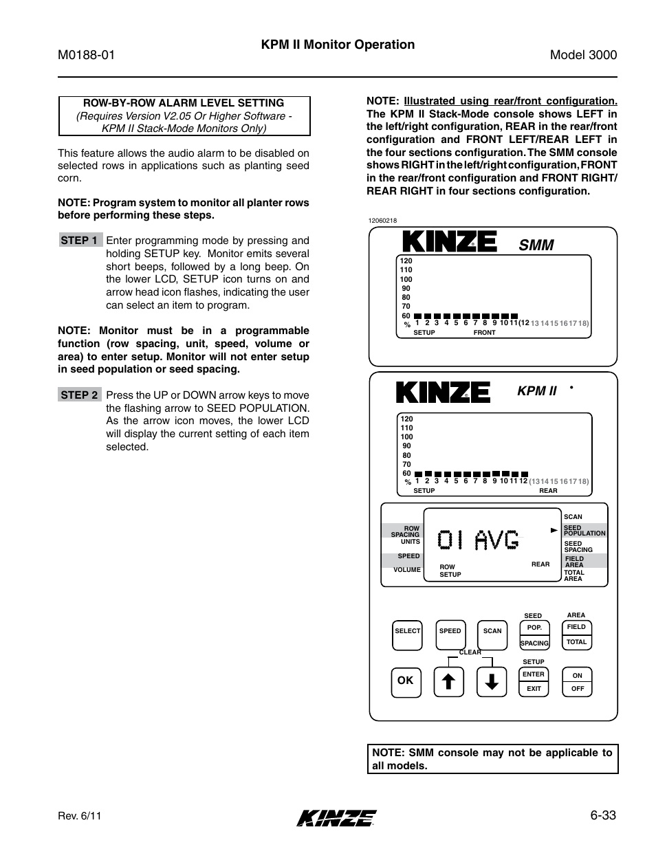 Row-by-row alarm level setting, Row-by-row alarm level setting -33, 33 kpm ii monitor operation | Kpm ii, Rev. 6/11 | Kinze 3000 Rigid Frame Planter Rev. 6/14 User Manual | Page 103 / 168