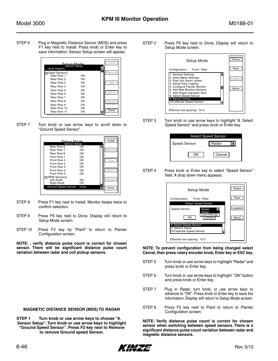 Kpm iii monitor operation, Setup mode, Rev. 5/12 | Kinze 3000 Rigid Frame Planter Rev. 6/14 User Manual | Page 116 / 168