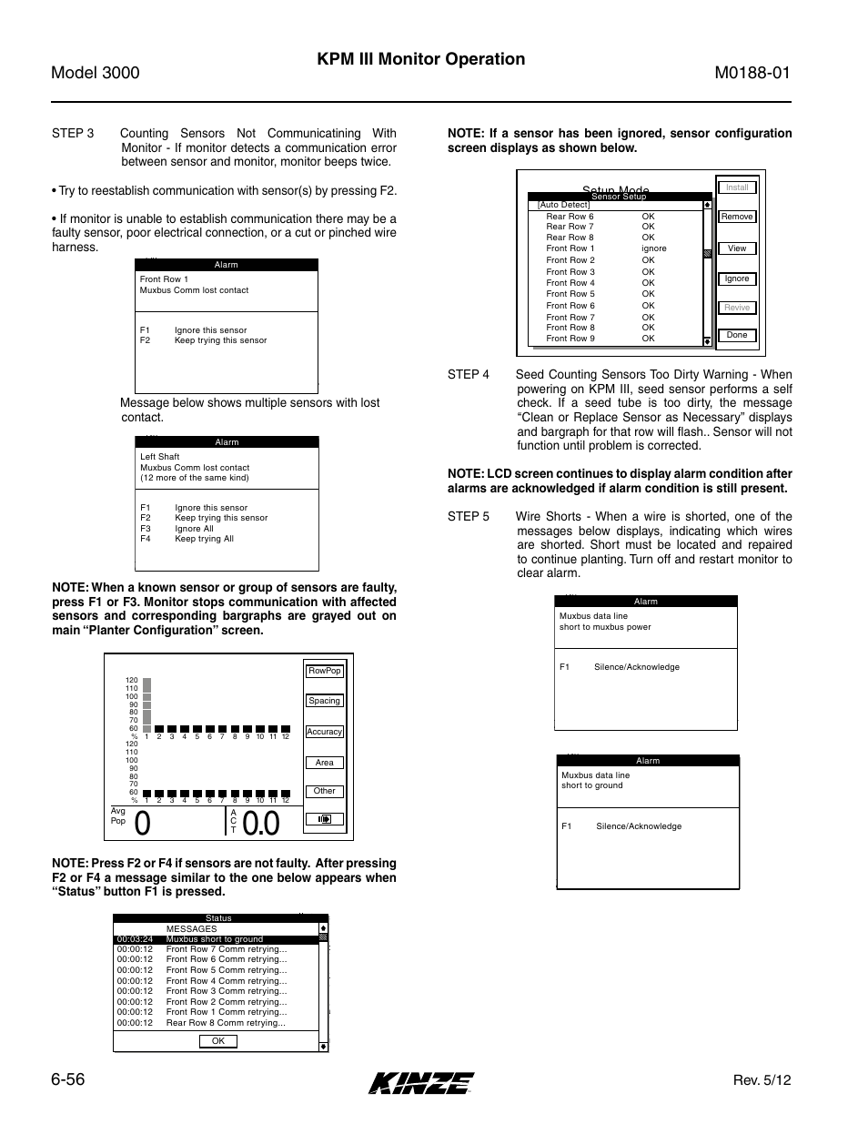 Kpm iii monitor operation, Rev. 5/12 | Kinze 3000 Rigid Frame Planter Rev. 6/14 User Manual | Page 126 / 168