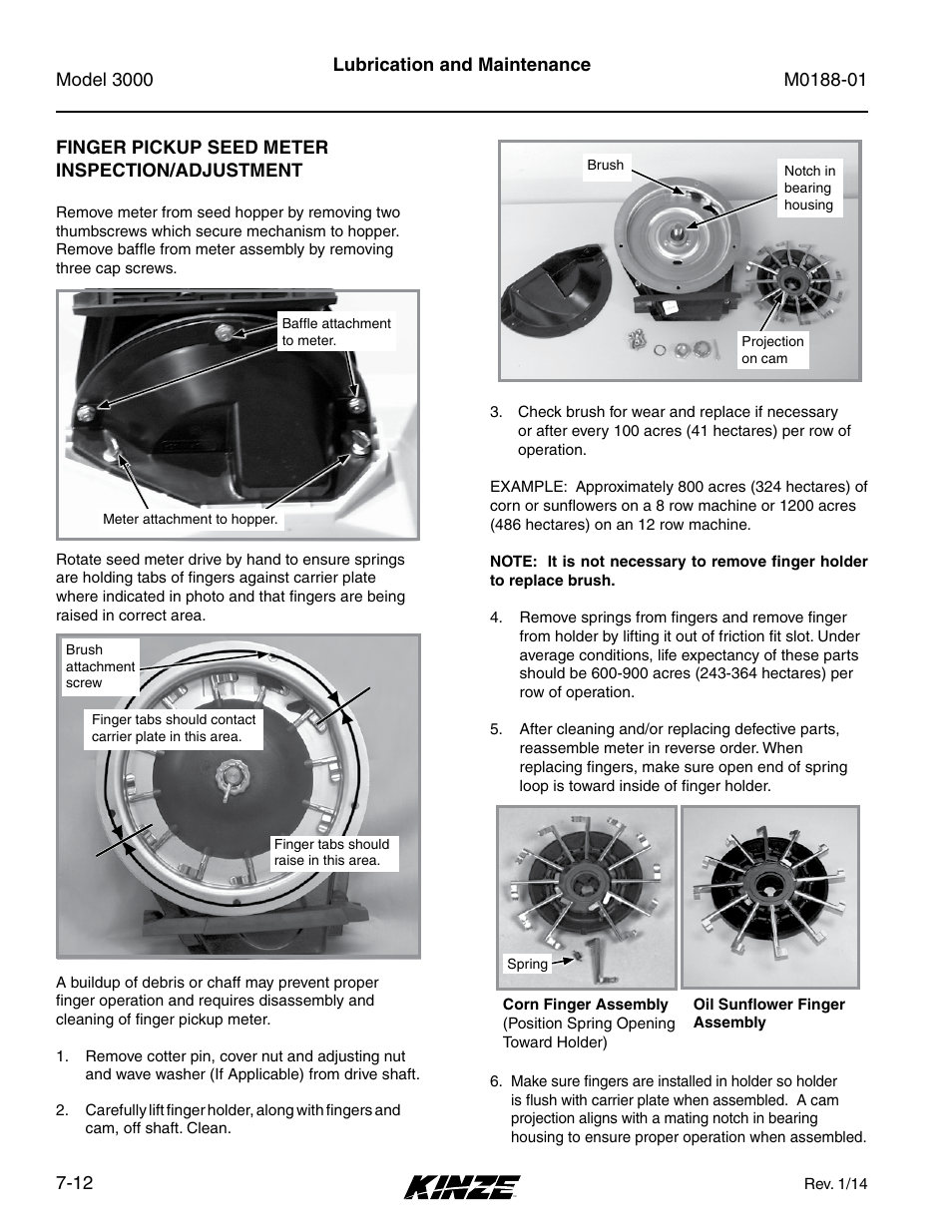 Finger pickup seed meter inspection/adjustment, Finger pickup seed meter inspection/adjustment -12 | Kinze 3000 Rigid Frame Planter Rev. 6/14 User Manual | Page 142 / 168