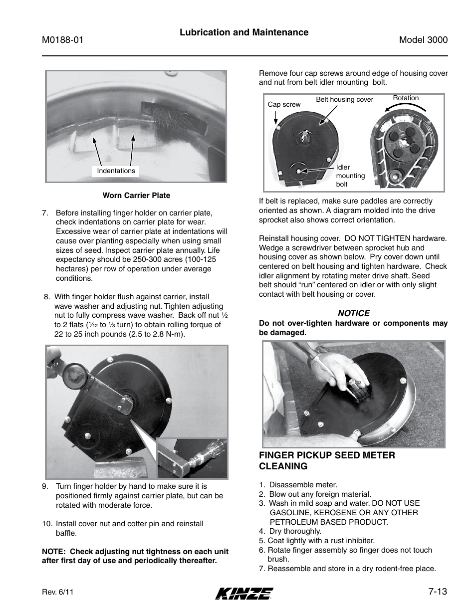 Finger pickup seed meter cleaning, Finger pickup seed meter cleaning -13 | Kinze 3000 Rigid Frame Planter Rev. 6/14 User Manual | Page 143 / 168