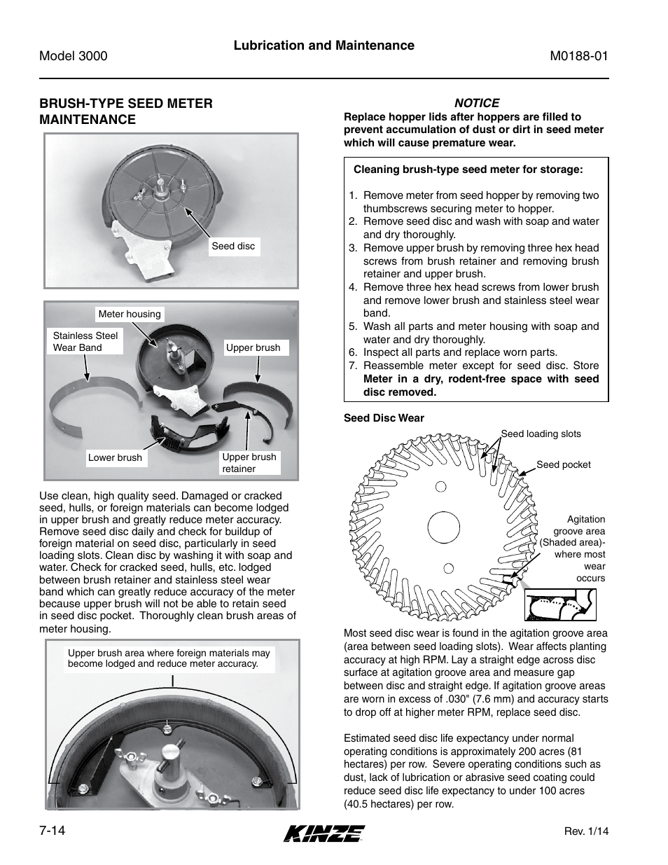 Brush-type seed meter maintenance, Brush-type seed meter maintenance -14 | Kinze 3000 Rigid Frame Planter Rev. 6/14 User Manual | Page 144 / 168