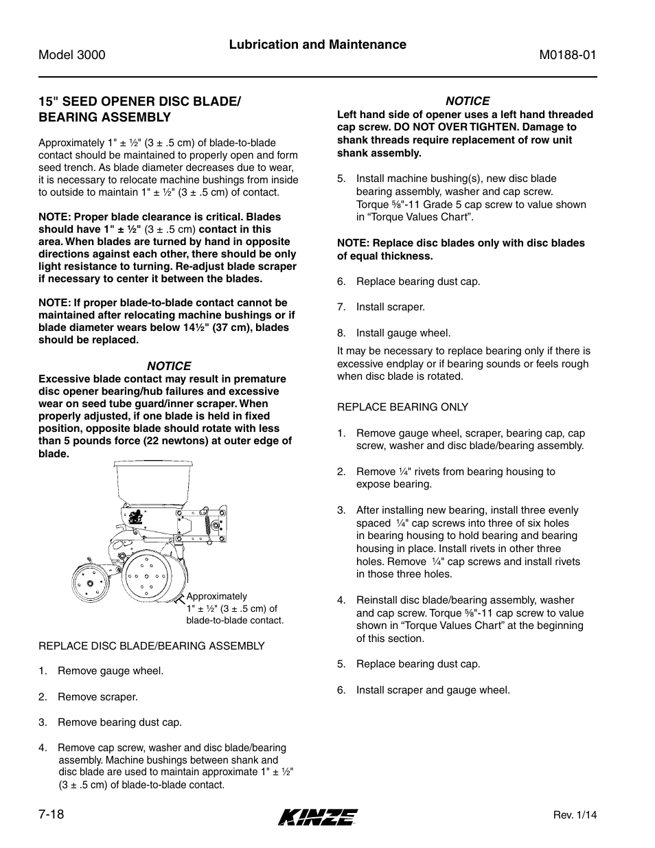 15" seed opener disc blade/ bearing assembly, 15" seed opener disc blade/bearing assembly -18 | Kinze 3000 Rigid Frame Planter Rev. 6/14 User Manual | Page 148 / 168