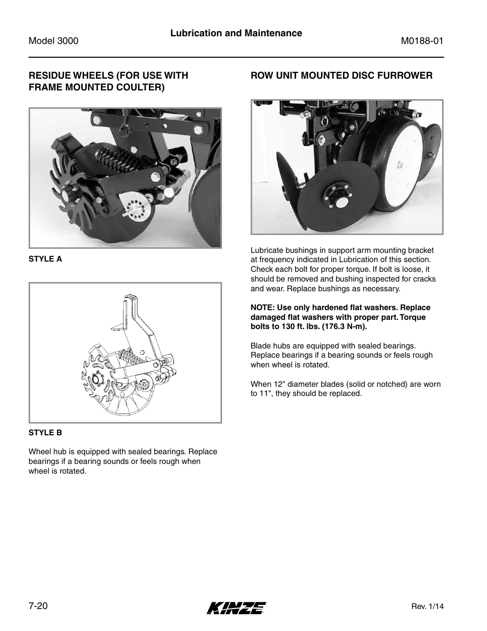 Row unit mounted disc furrower, Row unit mounted disc furrower -20 | Kinze 3000 Rigid Frame Planter Rev. 6/14 User Manual | Page 150 / 168
