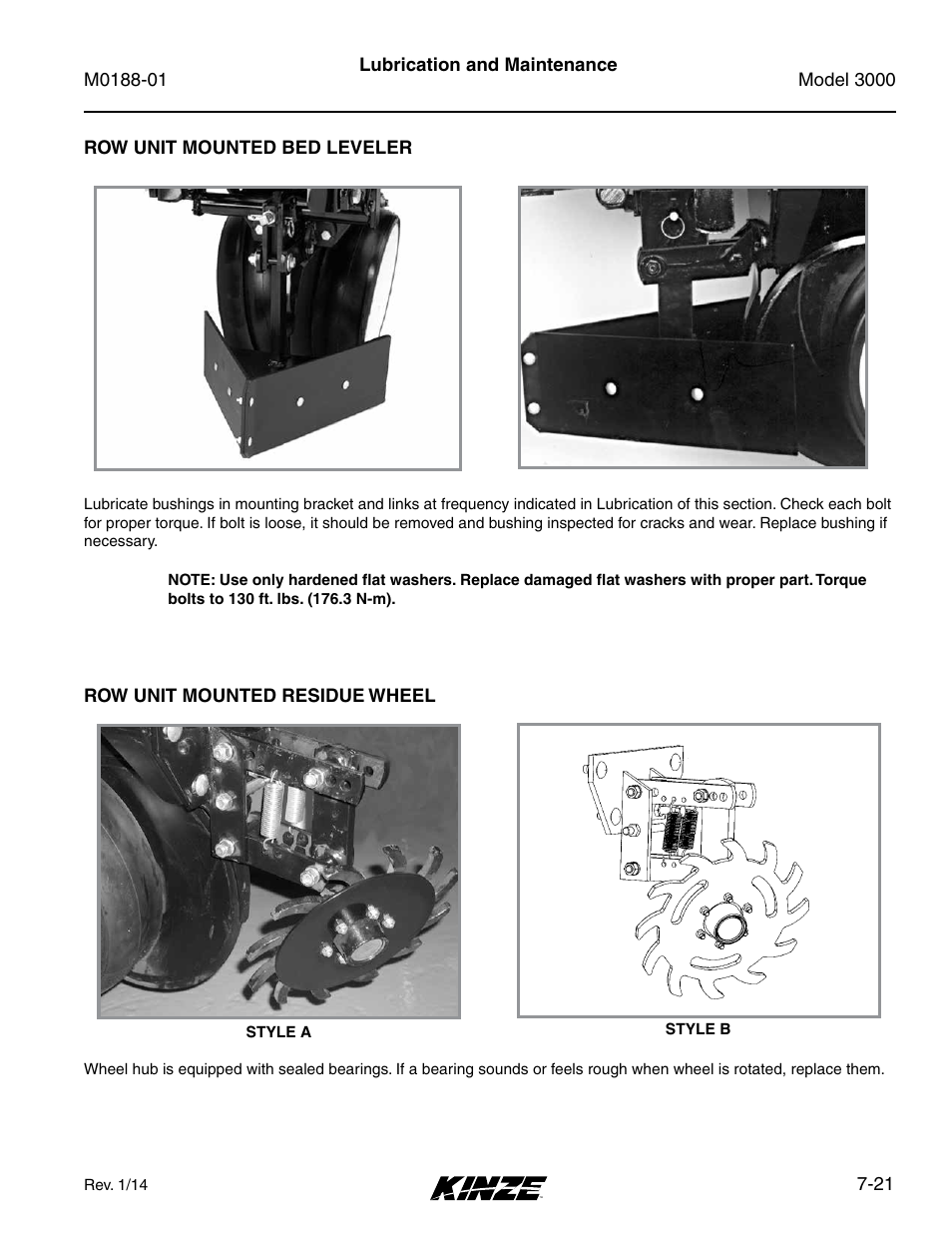 Row unit mounted bed leveler, Row unit mounted residue wheel, Row unit mounted bed leveler -21 | Row unit mounted residue wheel -21 | Kinze 3000 Rigid Frame Planter Rev. 6/14 User Manual | Page 151 / 168