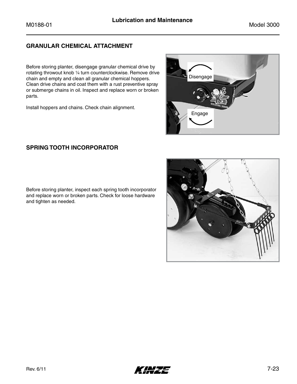 Granular chemical attachment, Spring tooth incorporator, Granular chemical attachment -23 | Spring tooth incorporator -23 | Kinze 3000 Rigid Frame Planter Rev. 6/14 User Manual | Page 153 / 168