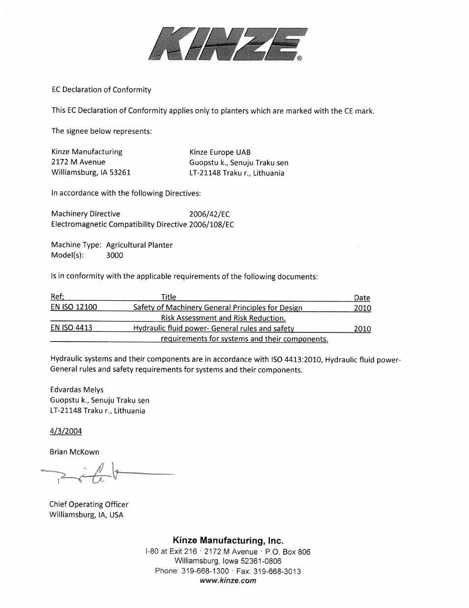 Predelivery/delivery checklist | Kinze 3000 Rigid Frame Planter Rev. 6/14 User Manual | Page 2 / 168