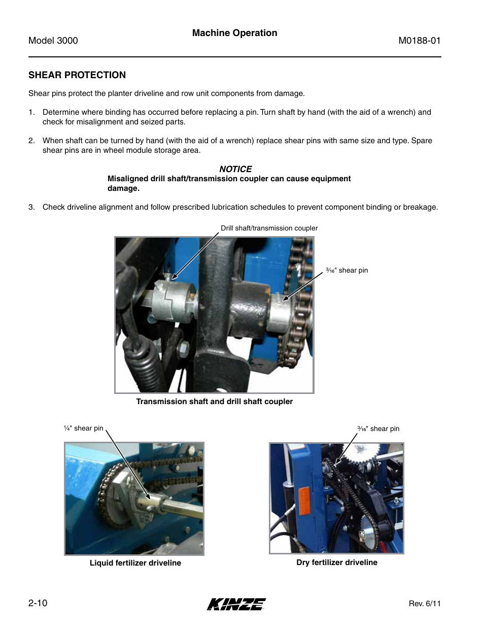 Shear protection, Shear protection -10 | Kinze 3000 Rigid Frame Planter Rev. 6/14 User Manual | Page 22 / 168