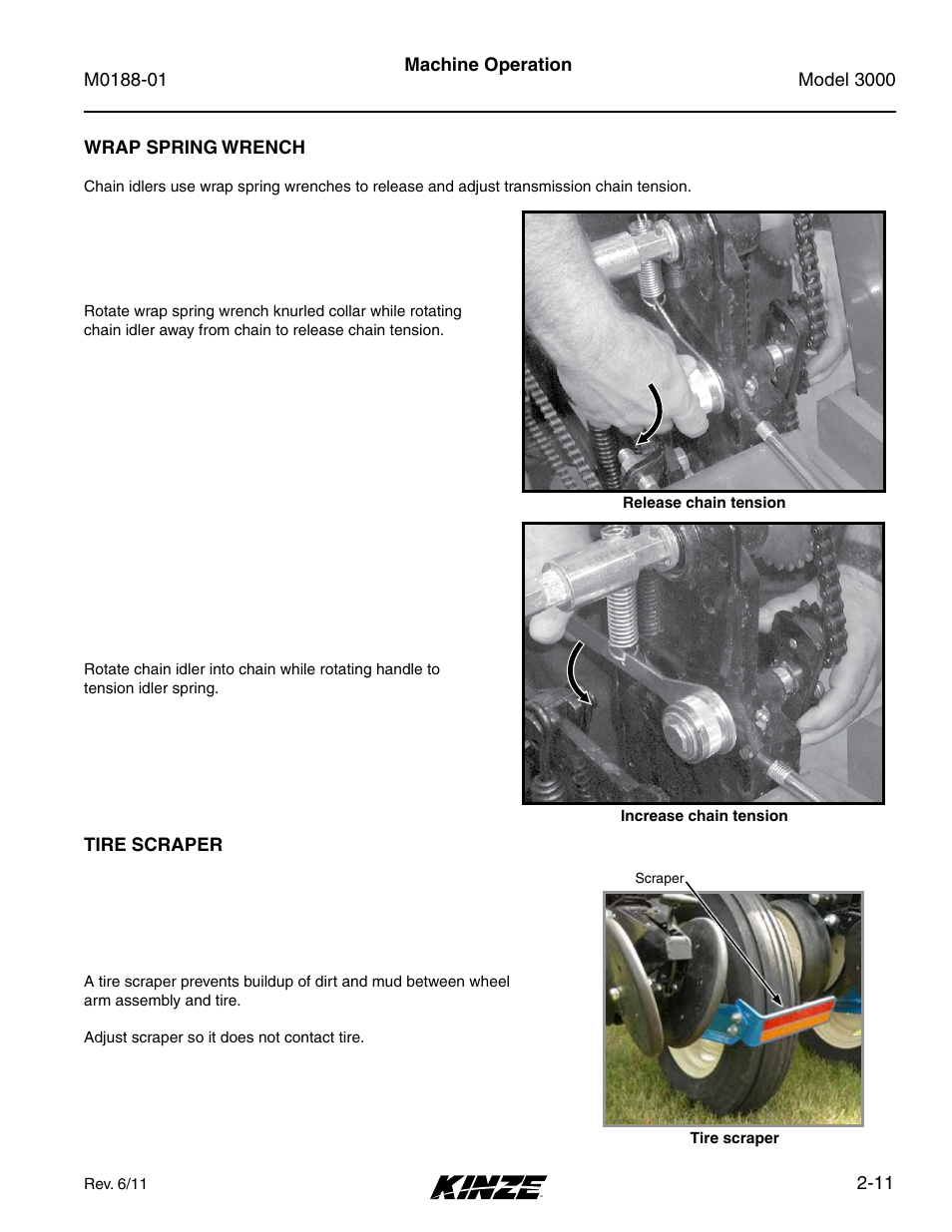 Wrap spring wrench, Tire scraper, Wrap spring wrench -11 | Tire scraper -11 | Kinze 3000 Rigid Frame Planter Rev. 6/14 User Manual | Page 23 / 168