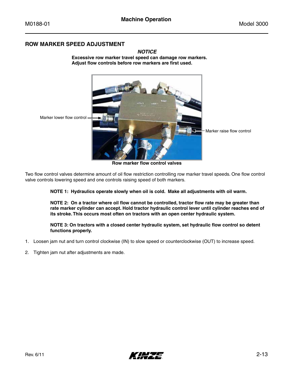 Row marker speed adjustment, Row marker speed adjustment -13 | Kinze 3000 Rigid Frame Planter Rev. 6/14 User Manual | Page 25 / 168
