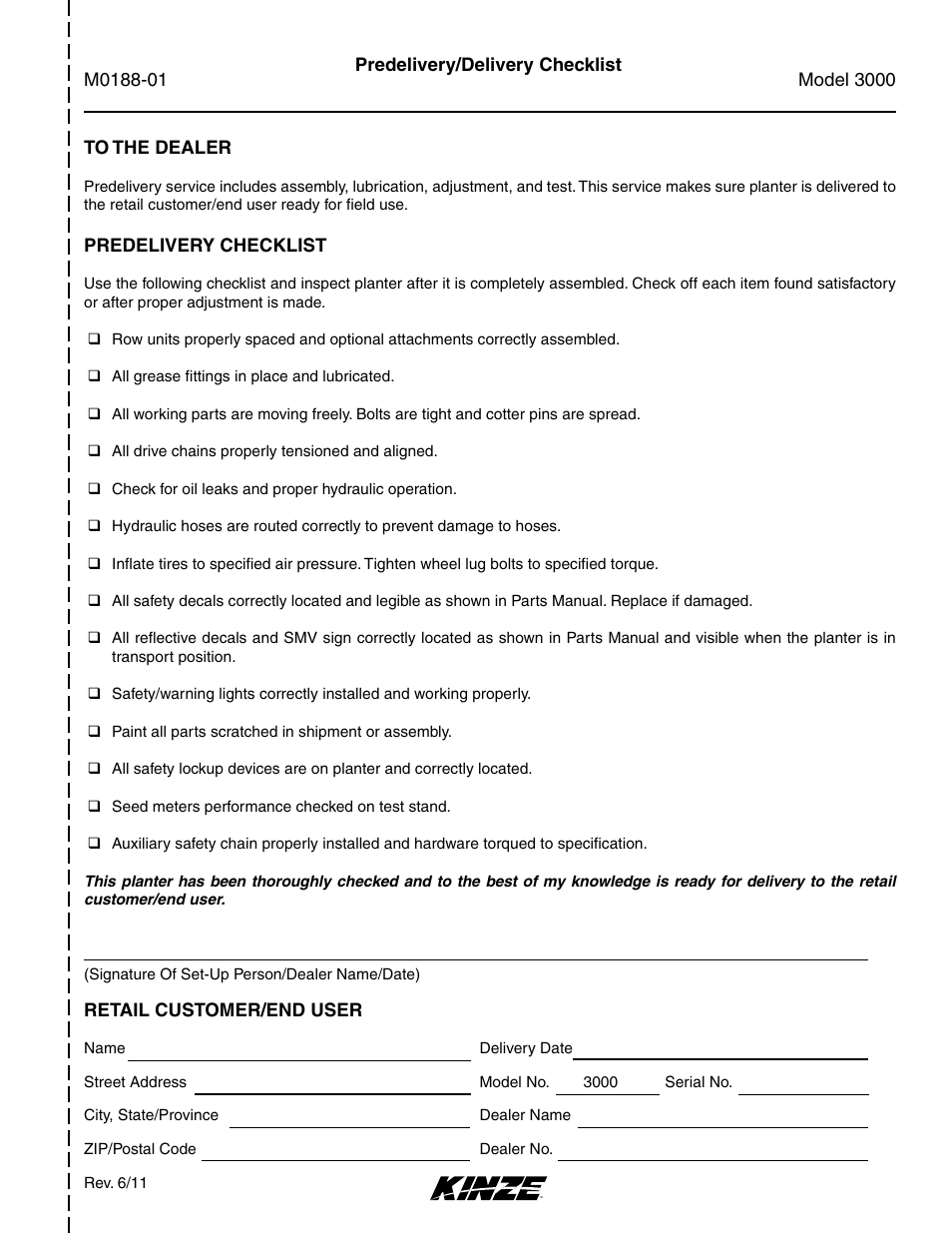Kinze 3000 Rigid Frame Planter Rev. 6/14 User Manual | Page 3 / 168