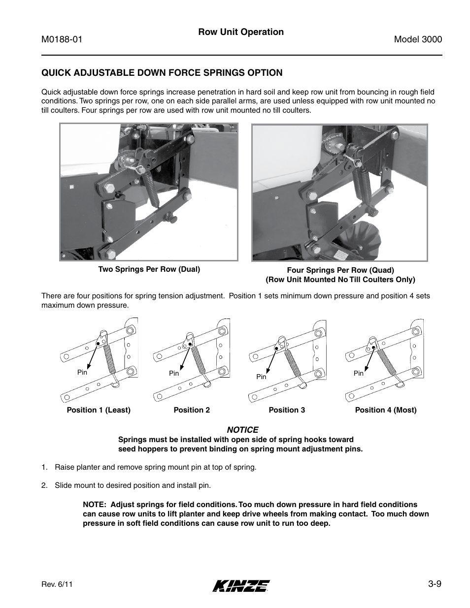 Quick adjustable down force springs option, Quick adjustable down force springs option -9 | Kinze 3000 Rigid Frame Planter Rev. 6/14 User Manual | Page 39 / 168