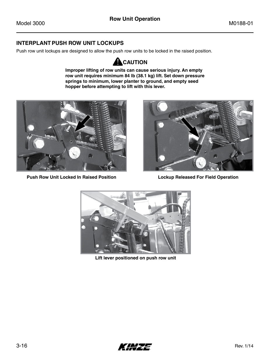 Interplant push row unit lockups, Interplant, Push row unit lockups -16 | Kinze 3000 Rigid Frame Planter Rev. 6/14 User Manual | Page 46 / 168