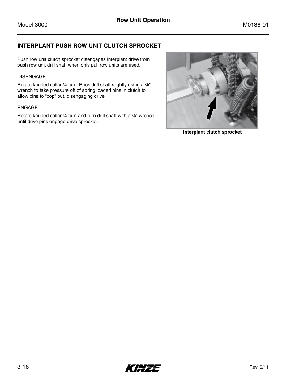 Interplant push row unit clutch sprocket, Interplant push row unit clutch sprocket -18 | Kinze 3000 Rigid Frame Planter Rev. 6/14 User Manual | Page 48 / 168