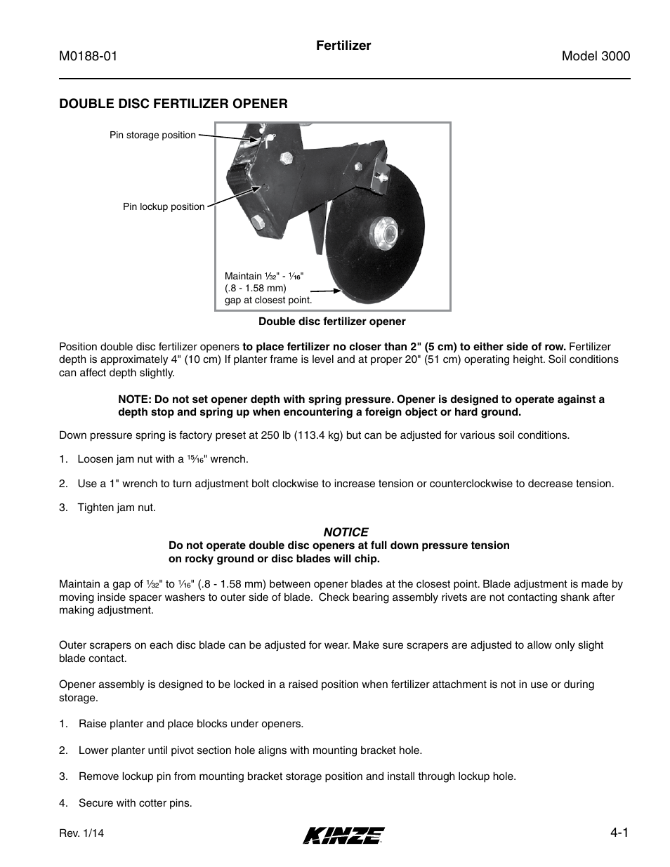 Fertilizer, Double disc fertilizer opener, Double disc fertilizer opener -1 | Kinze 3000 Rigid Frame Planter Rev. 6/14 User Manual | Page 49 / 168