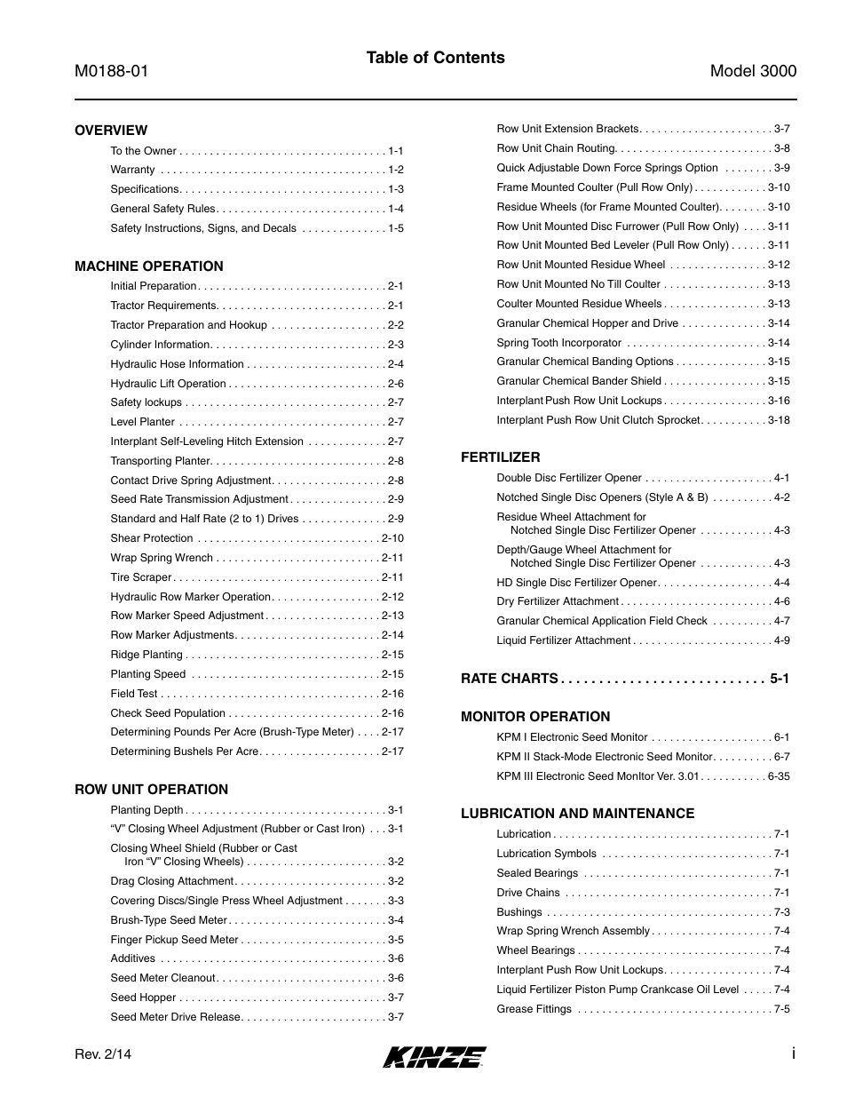 Kinze 3000 Rigid Frame Planter Rev. 6/14 User Manual | Page 5 / 168