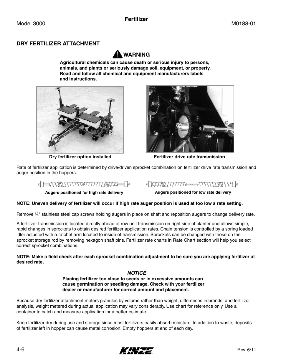 Dry fertilizer attachment, Dry fertilizer attachment -6 | Kinze 3000 Rigid Frame Planter Rev. 6/14 User Manual | Page 54 / 168