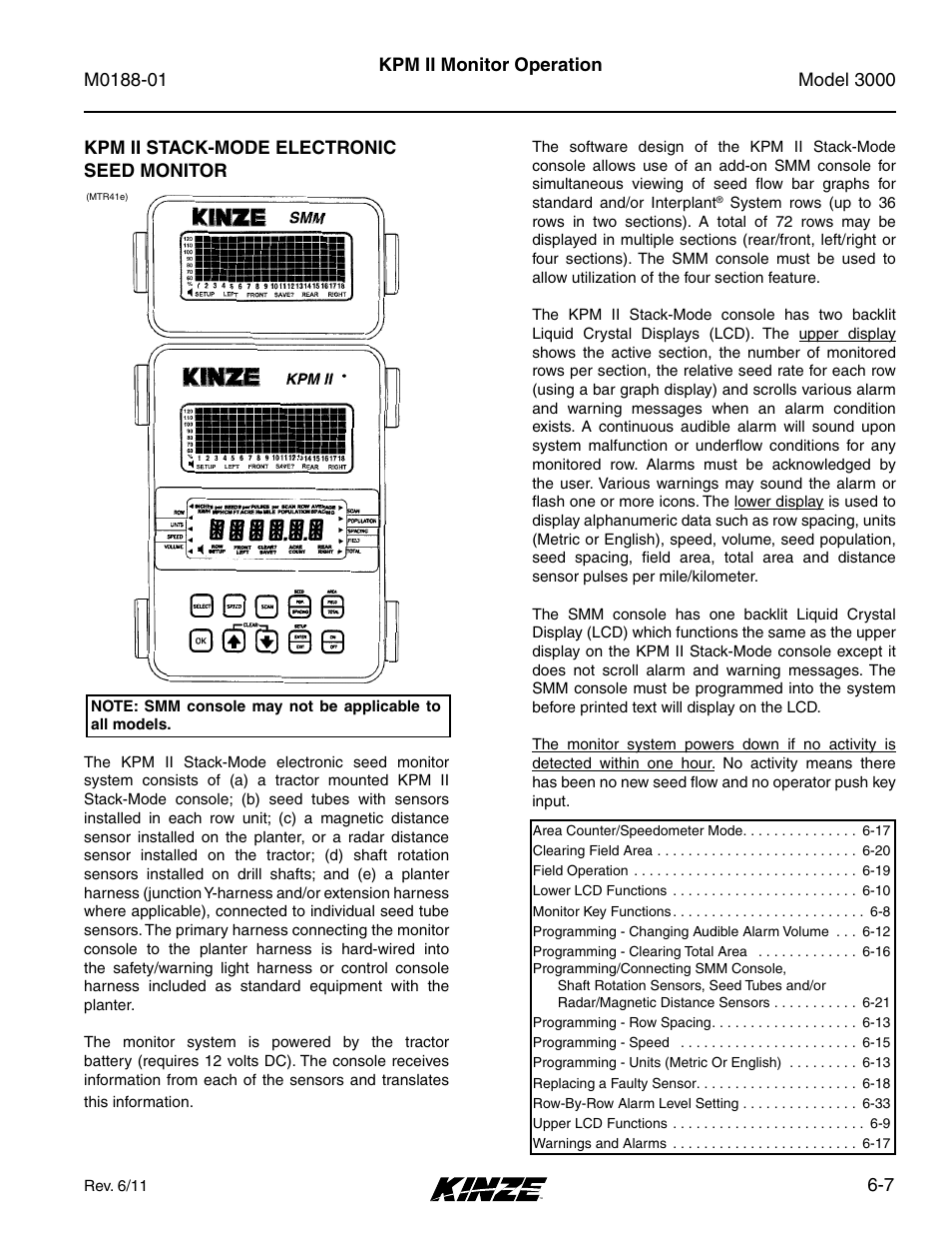 Kpm ii stack-mode electronic seed monitor, Kpm ii stack-mode electronic seed monitor -7, 7 kpm ii monitor operation | Kinze 3000 Rigid Frame Planter Rev. 6/14 User Manual | Page 77 / 168