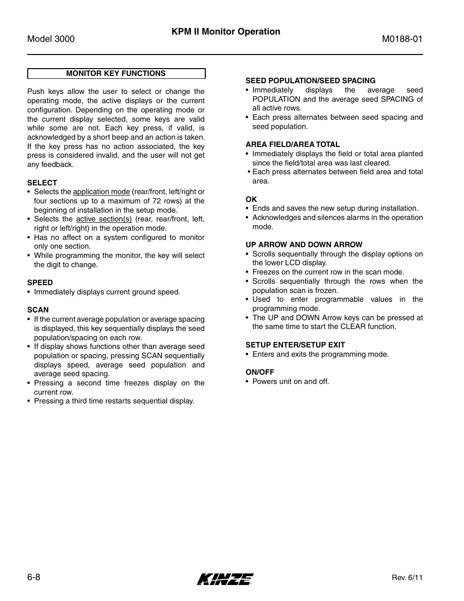 Monitor key functions, Monitor key functions -8 | Kinze 3000 Rigid Frame Planter Rev. 6/14 User Manual | Page 78 / 168