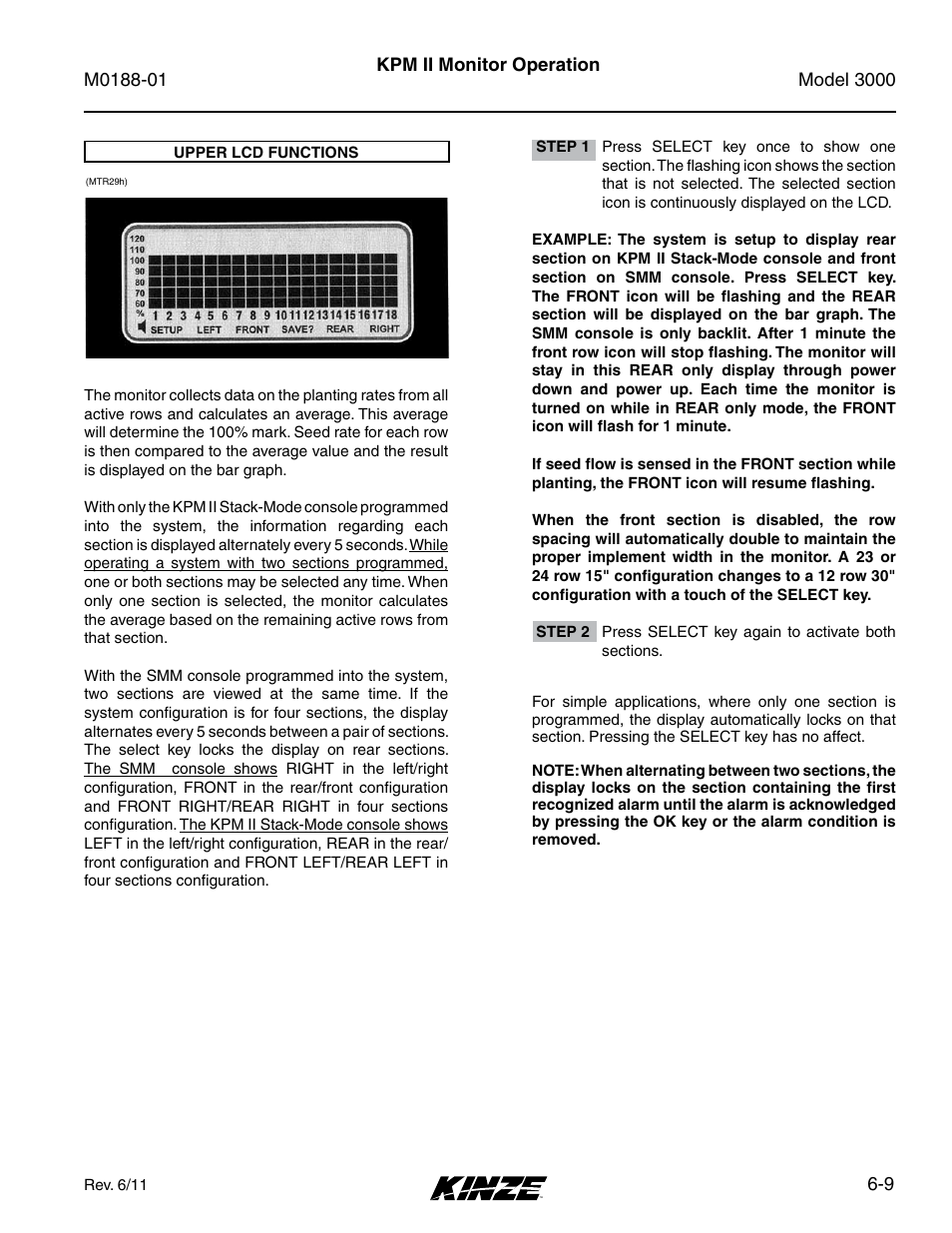 Upper lcd functions, Upper lcd functions -9 | Kinze 3000 Rigid Frame Planter Rev. 6/14 User Manual | Page 79 / 168
