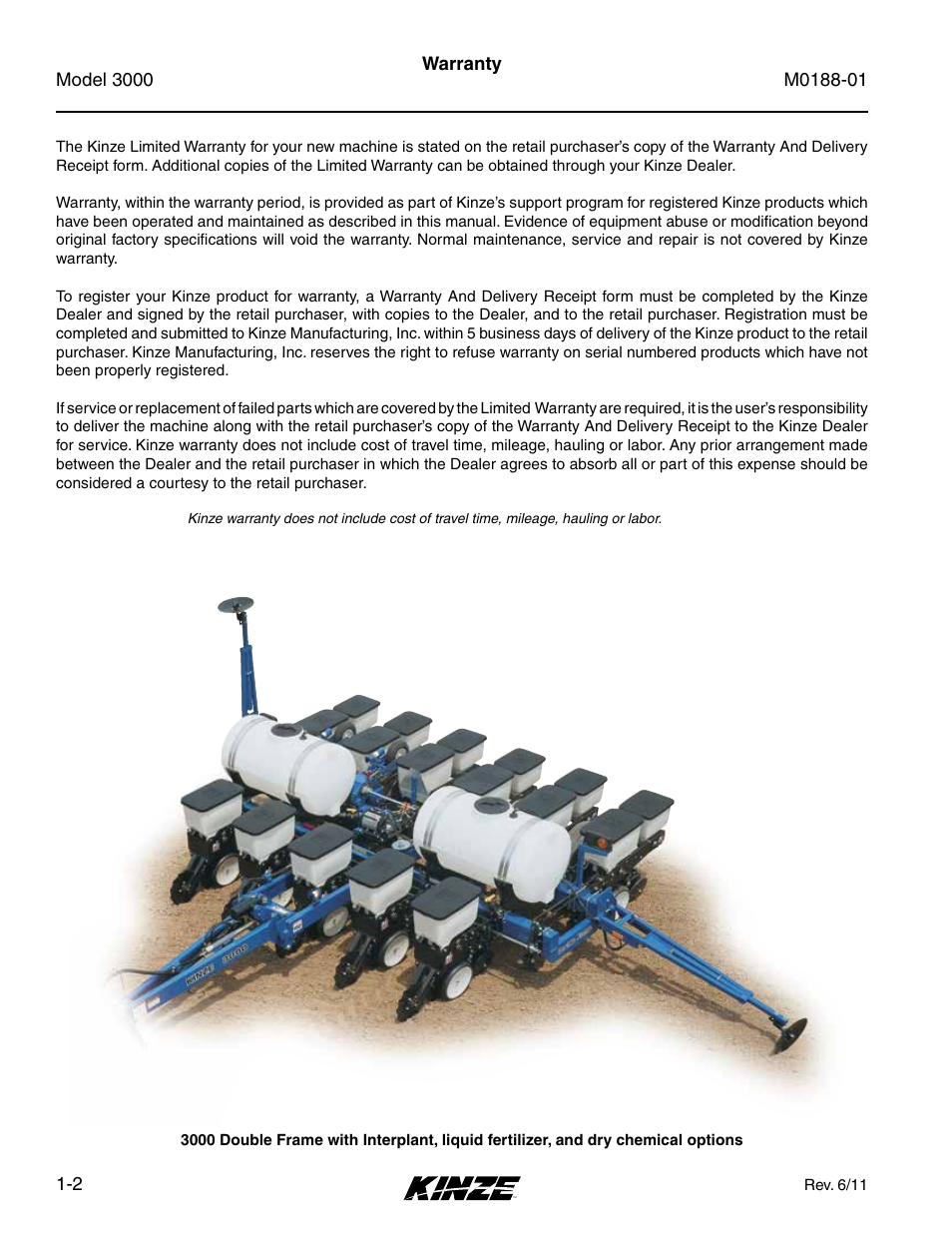 Warranty, Warranty -2 | Kinze 3000 Rigid Frame Planter Rev. 6/14 User Manual | Page 8 / 168