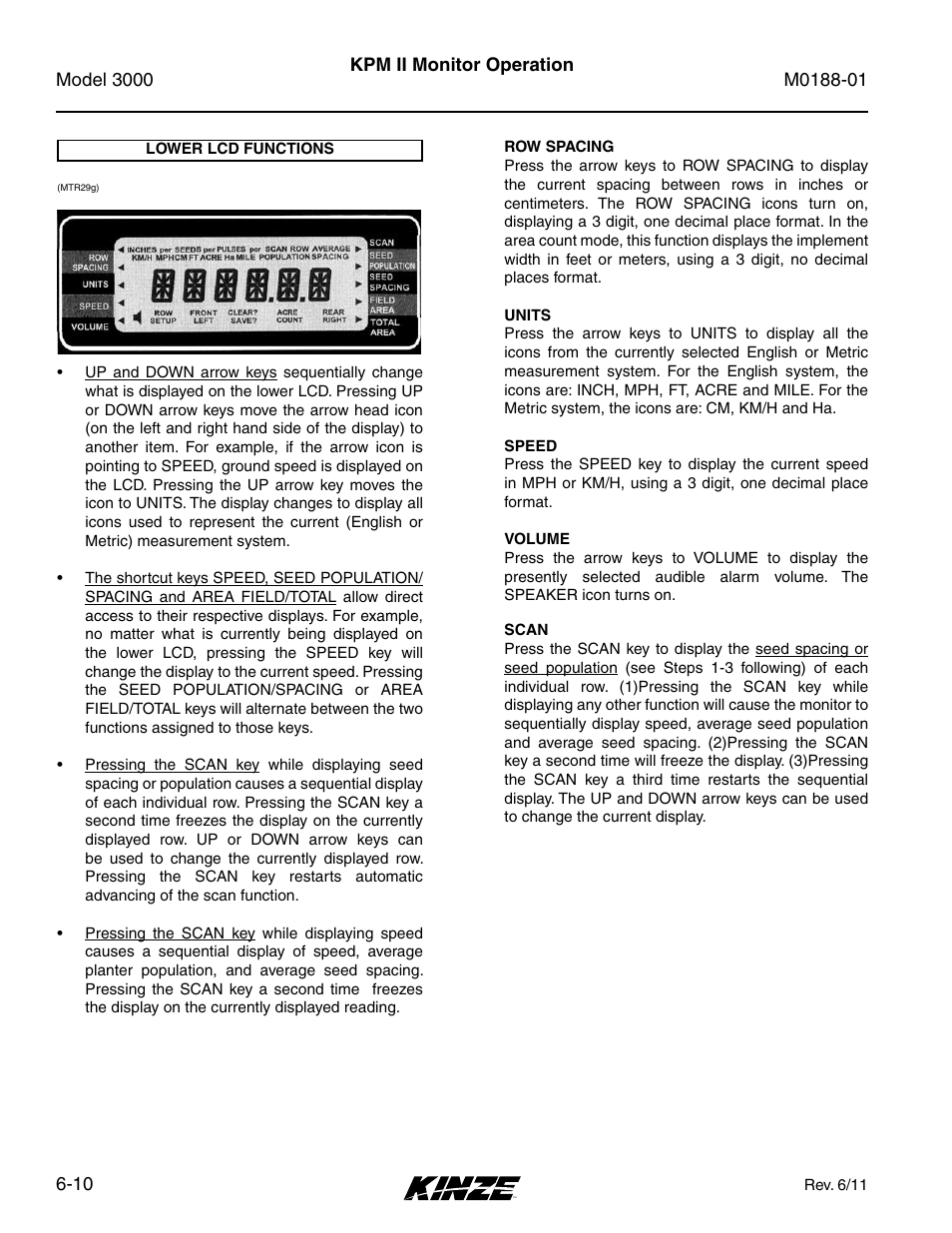 Lower lcd functions, Lower lcd functions -10 | Kinze 3000 Rigid Frame Planter Rev. 6/14 User Manual | Page 80 / 168