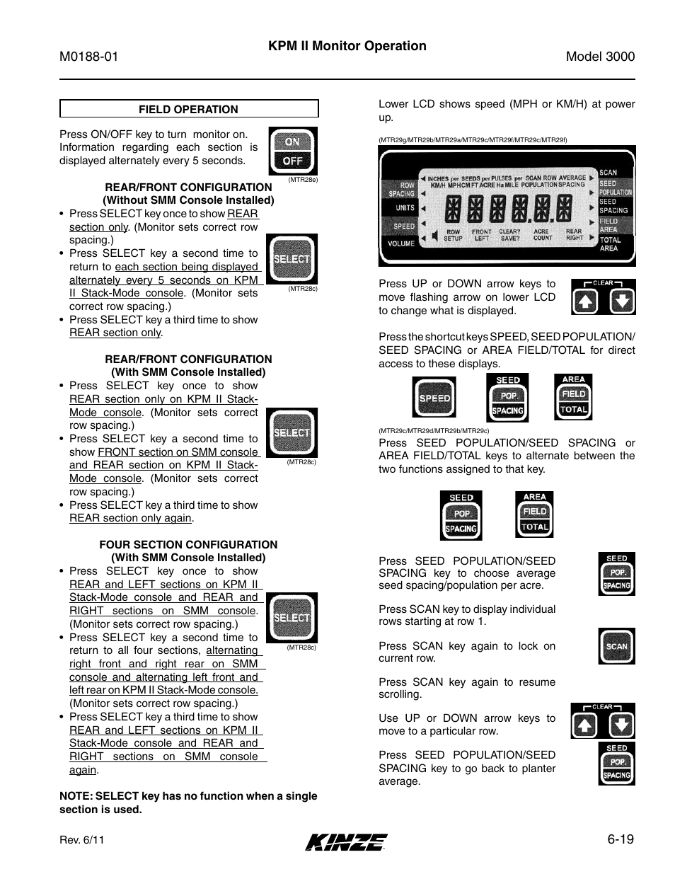 Field operation, Field operation -19, 19 kpm ii monitor operation | Kinze 3000 Rigid Frame Planter Rev. 6/14 User Manual | Page 89 / 168