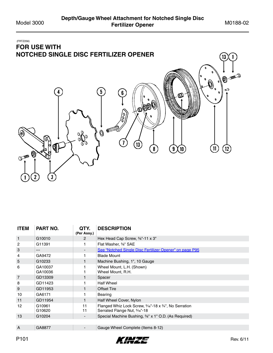For use with notched single disc fertilizer opener | Kinze 3000 Rigid Frame Planter Rev. 5/14 User Manual | Page 104 / 154