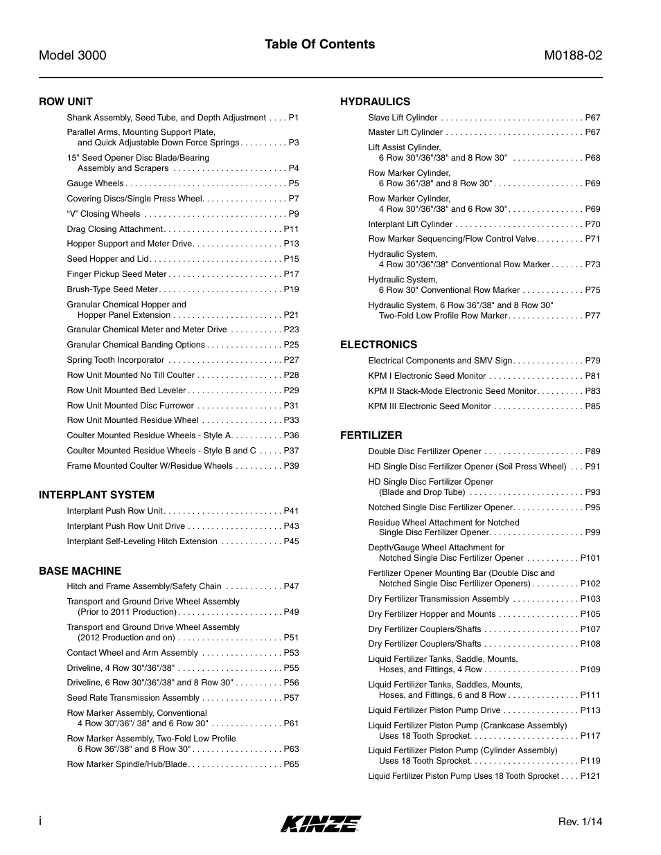 Kinze 3000 Rigid Frame Planter Rev. 5/14 User Manual | Page 2 / 154