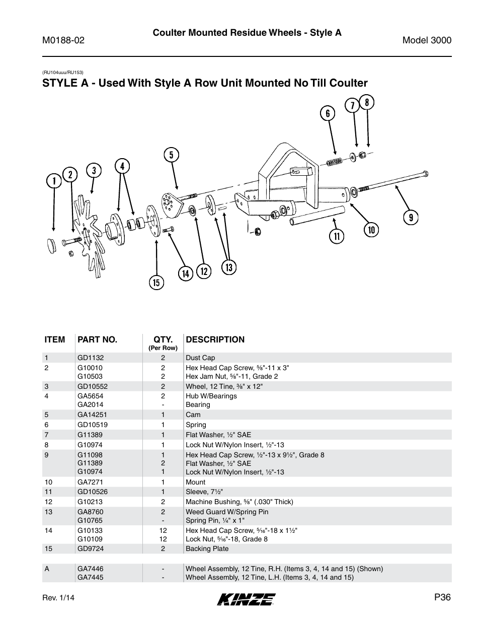 Coulter mounted residue wheels - style a | Kinze 3000 Rigid Frame Planter Rev. 5/14 User Manual | Page 39 / 154