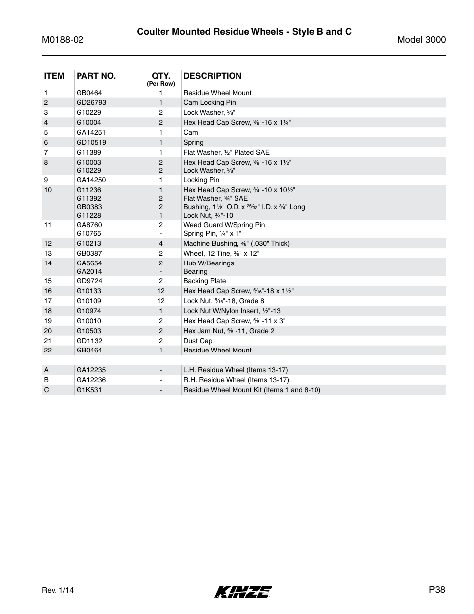 Coulter mounted residue wheels - style b and c | Kinze 3000 Rigid Frame Planter Rev. 5/14 User Manual | Page 41 / 154