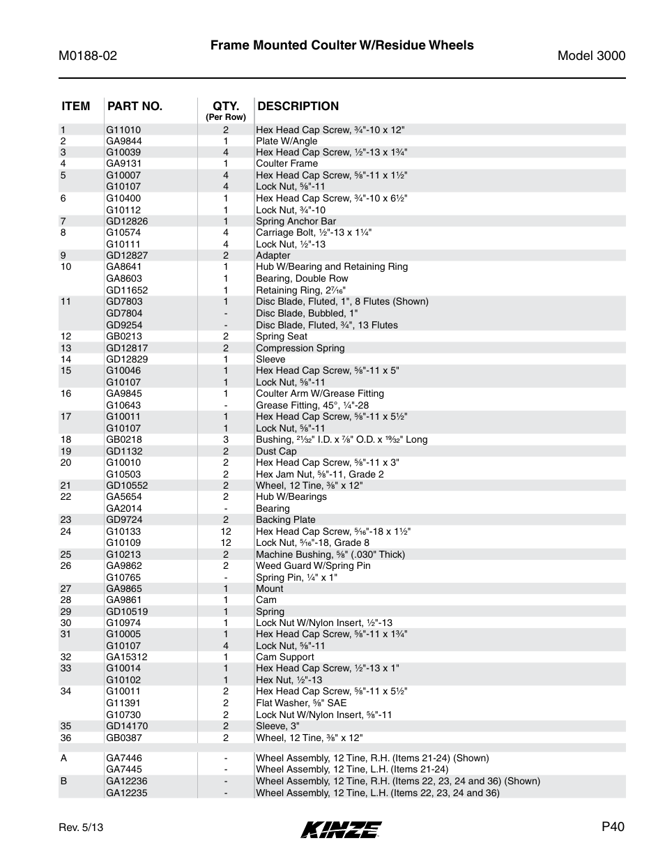 Frame mounted coulter w/residue wheels | Kinze 3000 Rigid Frame Planter Rev. 5/14 User Manual | Page 43 / 154