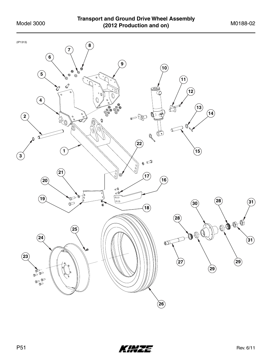 Transport and ground drive wheel assembly | Kinze 3000 Rigid Frame Planter Rev. 5/14 User Manual | Page 54 / 154