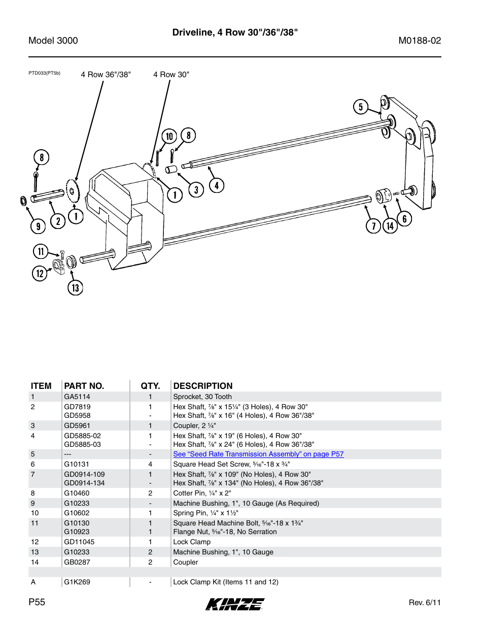 Driveline, 4 row 30"/36"/38 | Kinze 3000 Rigid Frame Planter Rev. 5/14 User Manual | Page 58 / 154