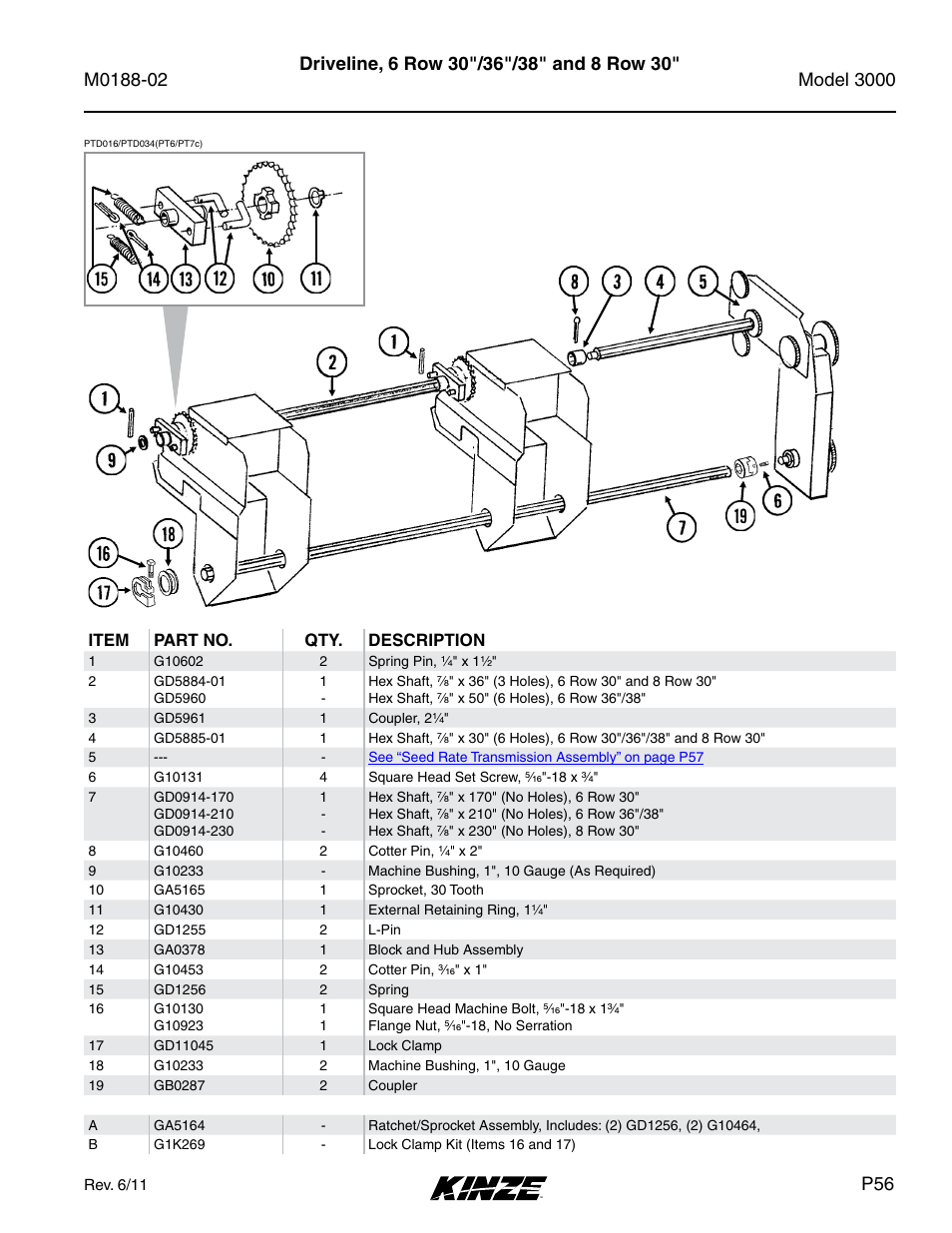 Driveline, 6 row 30"/36"/38" and 8 row 30 | Kinze 3000 Rigid Frame Planter Rev. 5/14 User Manual | Page 59 / 154
