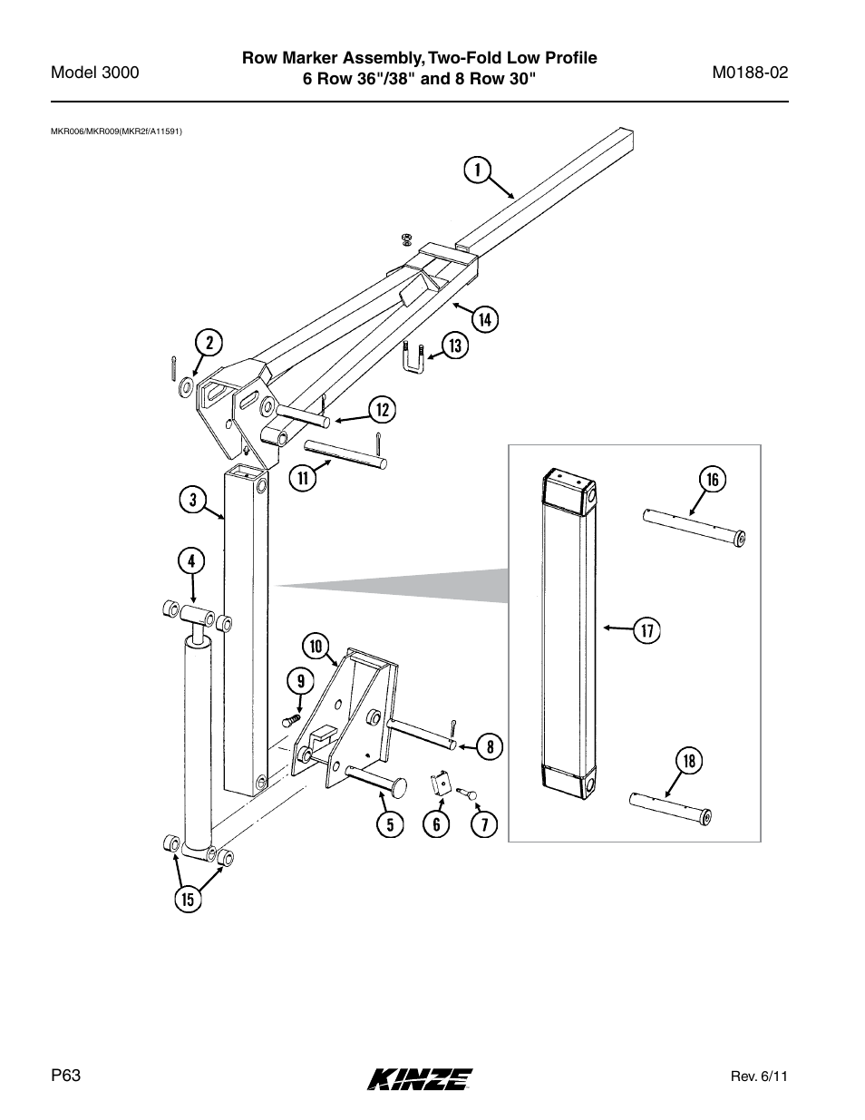 Row marker assembly, two-fold low profile | Kinze 3000 Rigid Frame Planter Rev. 5/14 User Manual | Page 66 / 154