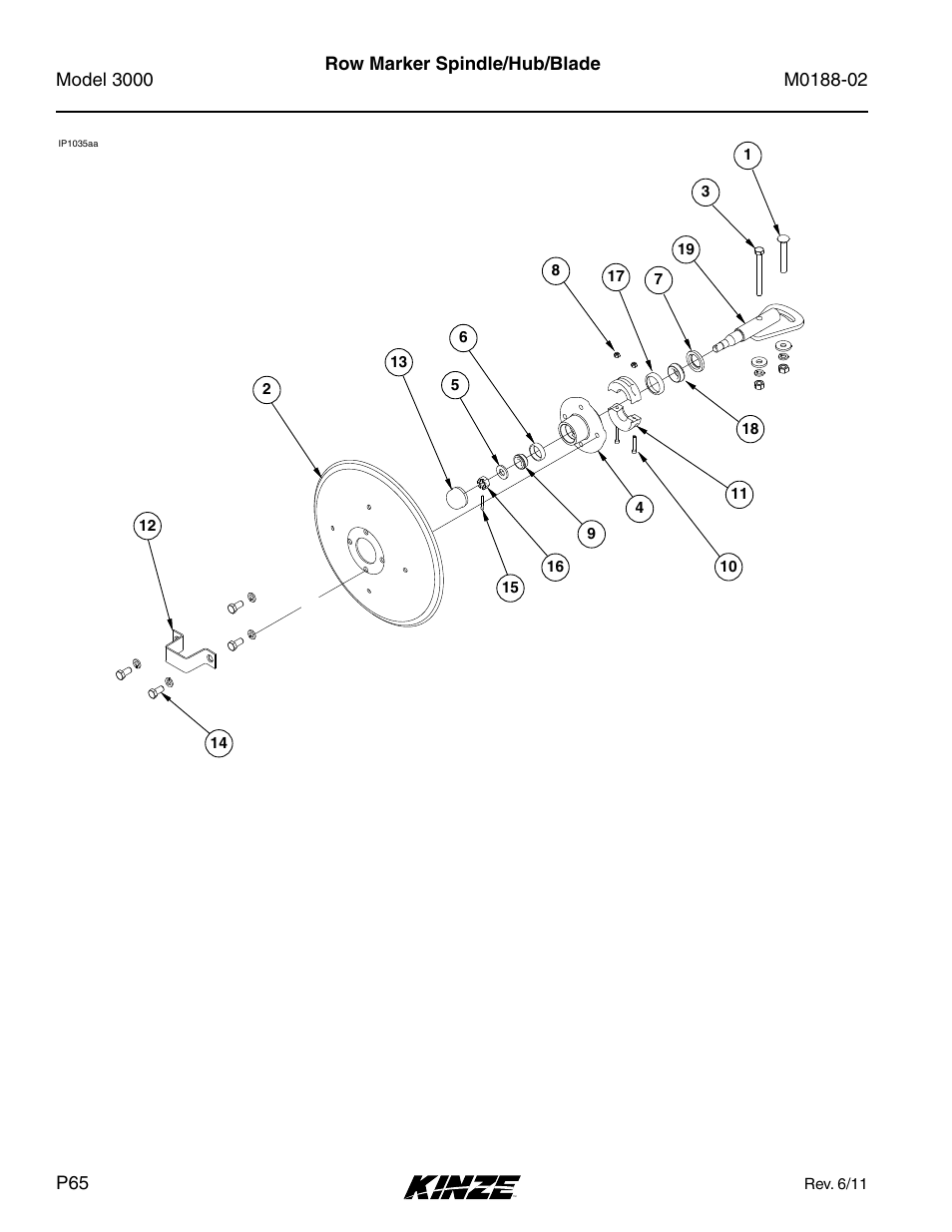 Row marker spindle/hub/blade | Kinze 3000 Rigid Frame Planter Rev. 5/14 User Manual | Page 68 / 154