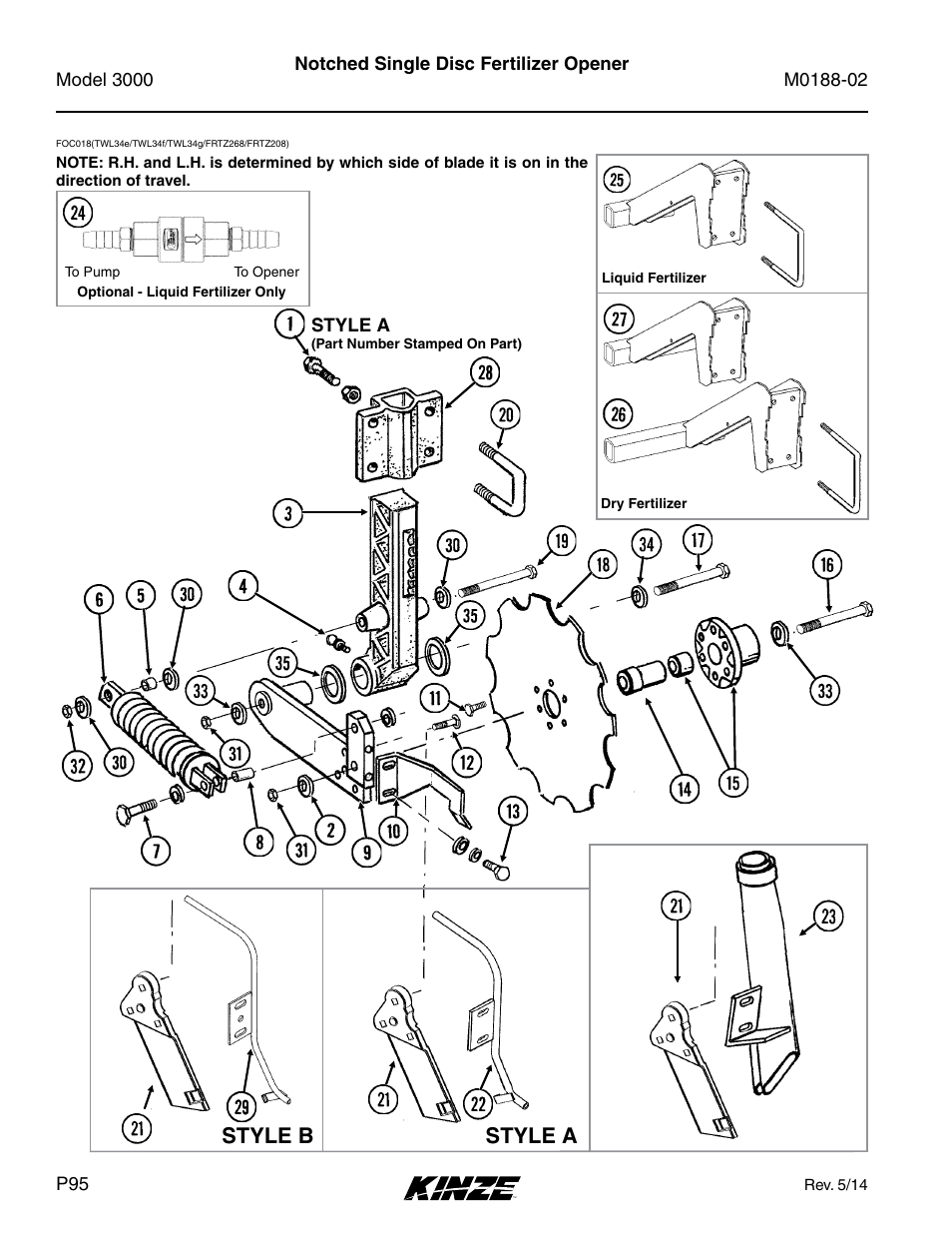 Notched single disc fertilizer opener, Style b style a | Kinze 3000 Rigid Frame Planter Rev. 5/14 User Manual | Page 98 / 154