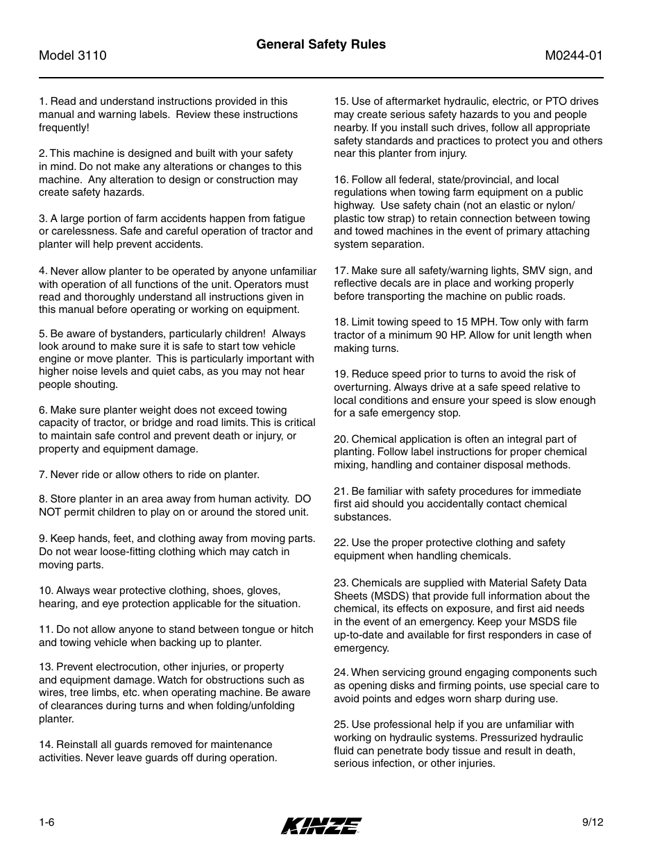 Kinze 3110 Mounted Planter Rev. 7/14 User Manual | Page 10 / 136