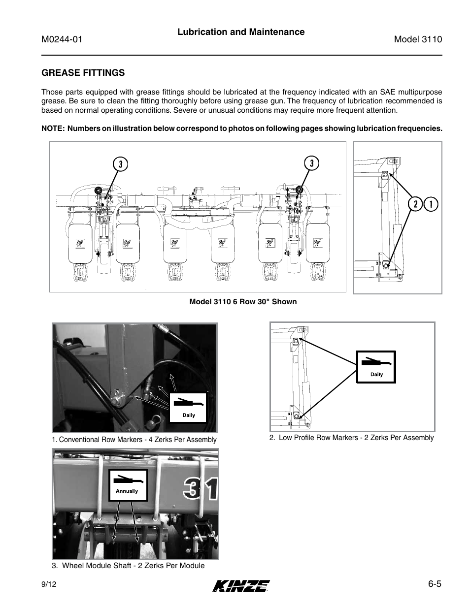 Grease fittings, Grease fittings -5 | Kinze 3110 Mounted Planter Rev. 7/14 User Manual | Page 105 / 136