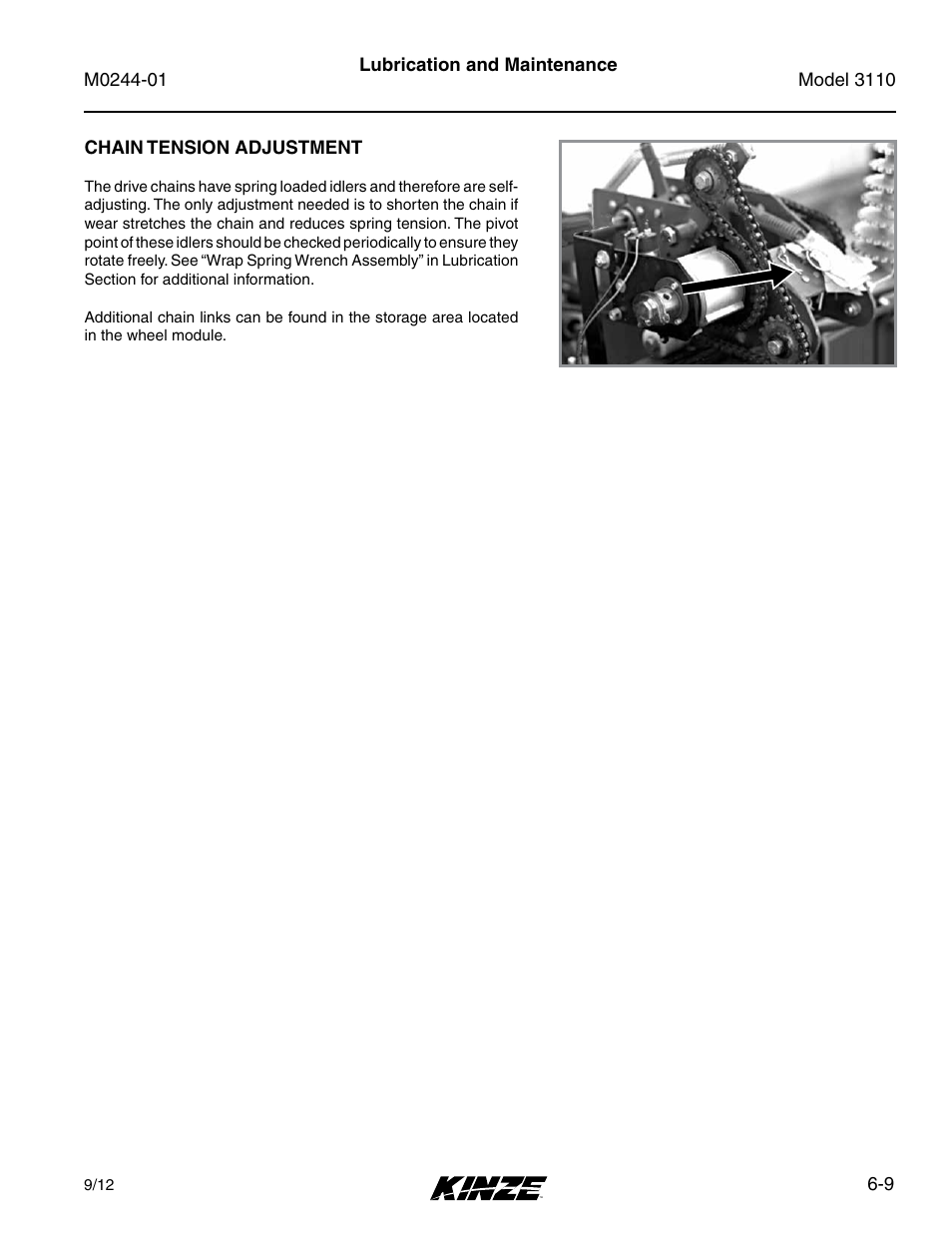 Chain tension adjustment, Chain tension adjustment -9 | Kinze 3110 Mounted Planter Rev. 7/14 User Manual | Page 109 / 136