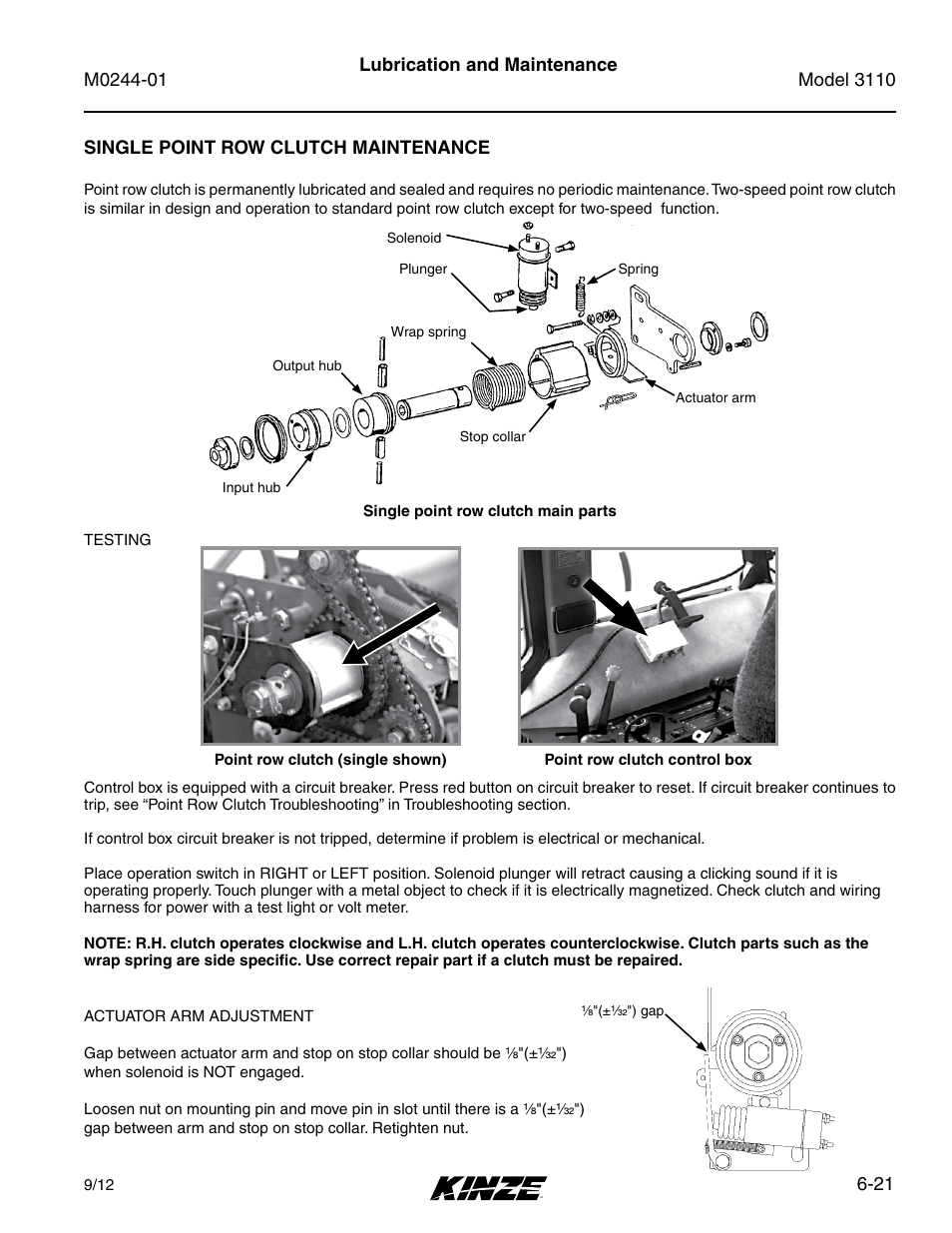 Single point row clutch maintenance, Single point row clutch maintenance -21 | Kinze 3110 Mounted Planter Rev. 7/14 User Manual | Page 121 / 136