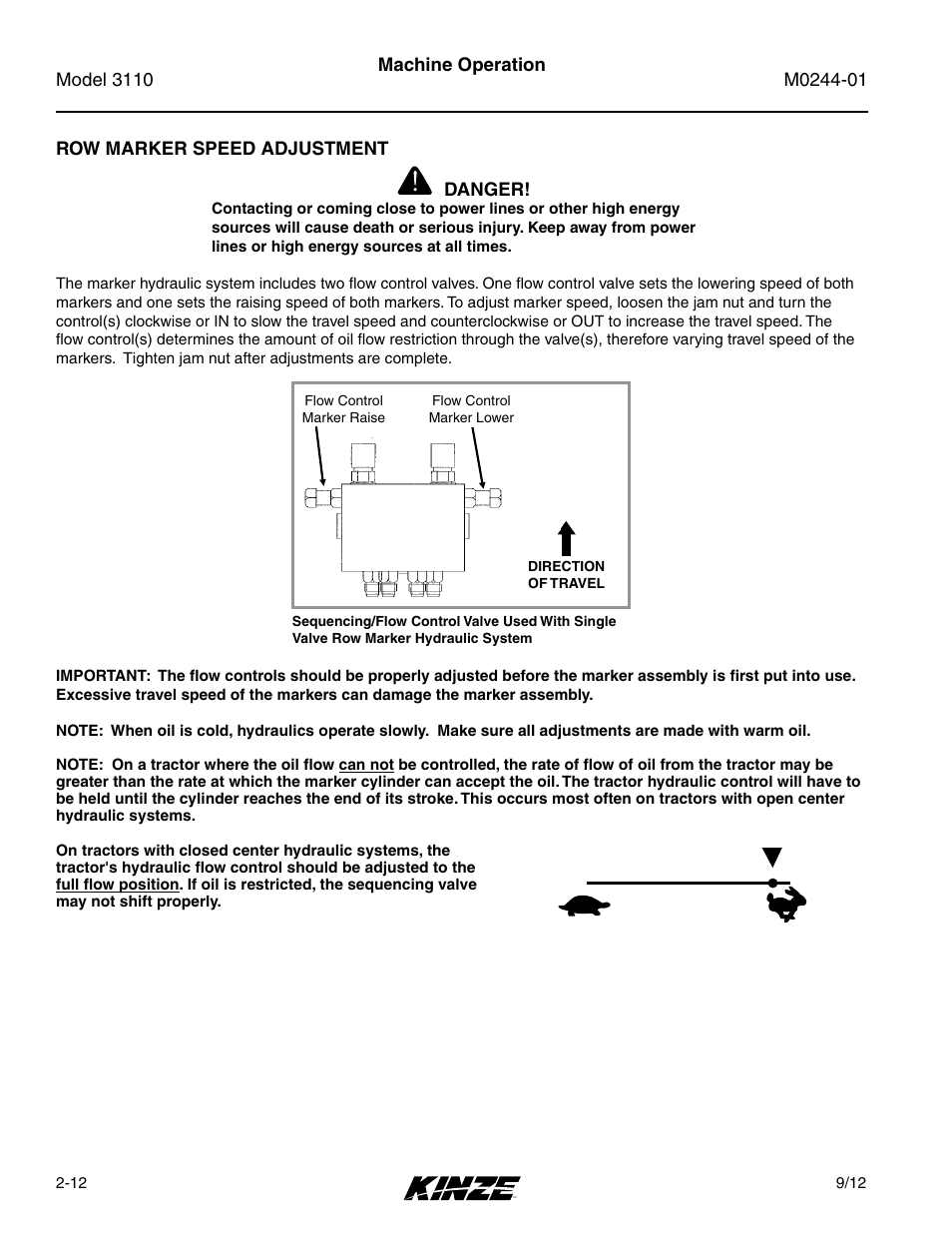 Row marker speed adjustment, Row marker speed adjustment -12 | Kinze 3110 Mounted Planter Rev. 7/14 User Manual | Page 24 / 136