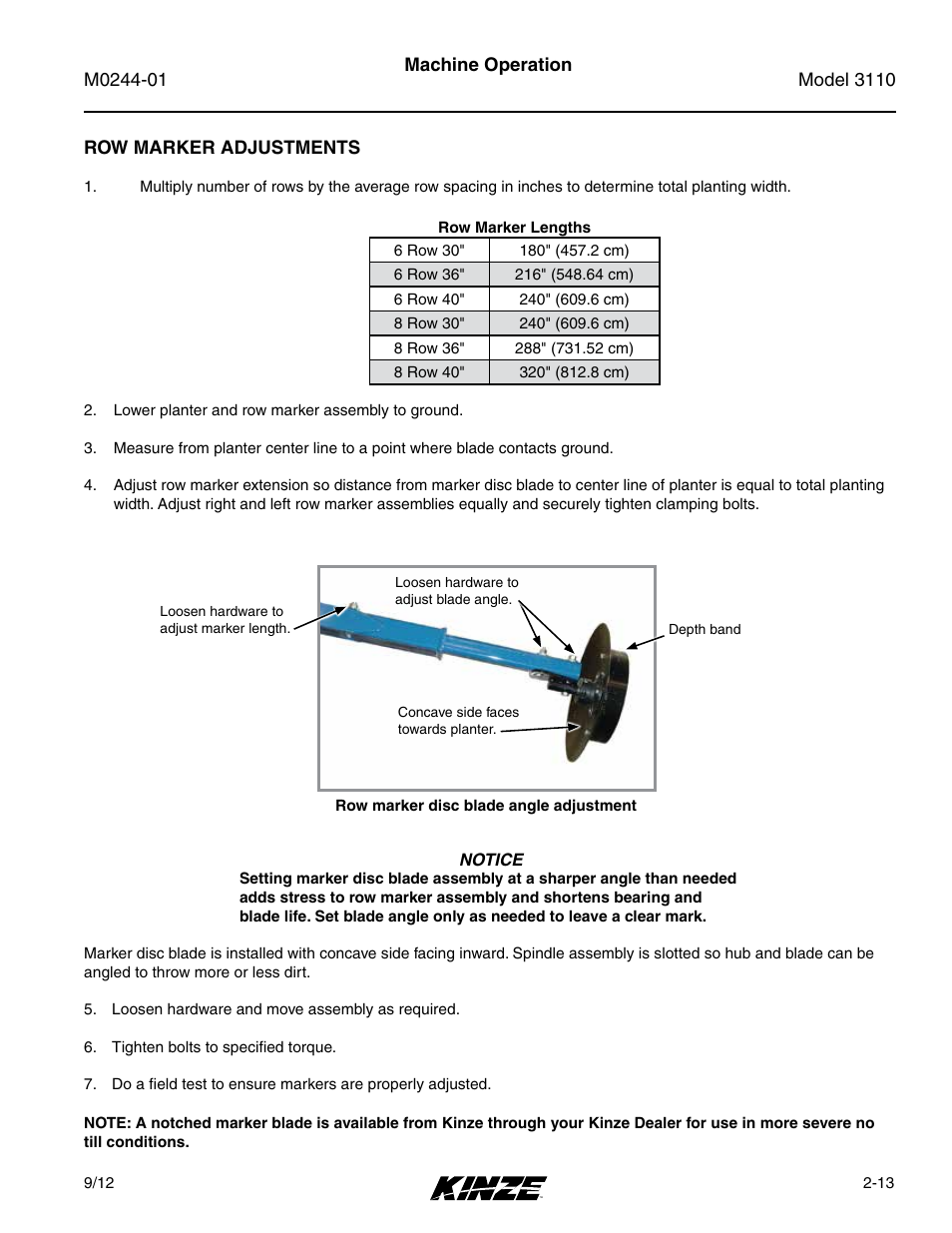 Row marker adjustments, Row marker adjustments -13 | Kinze 3110 Mounted Planter Rev. 7/14 User Manual | Page 25 / 136