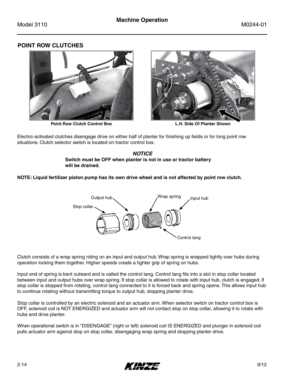 Point row clutches, Point row clutches -14 | Kinze 3110 Mounted Planter Rev. 7/14 User Manual | Page 26 / 136