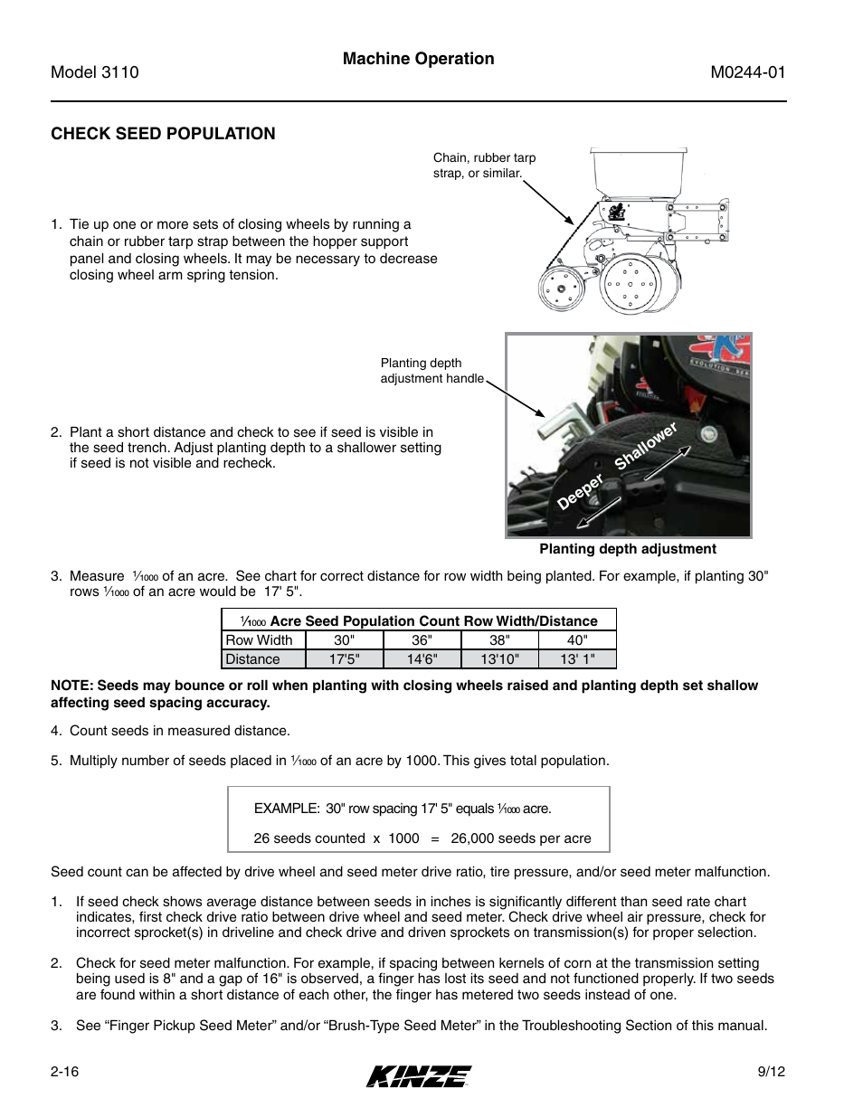 Check seed population, Check seed population -16 | Kinze 3110 Mounted Planter Rev. 7/14 User Manual | Page 28 / 136