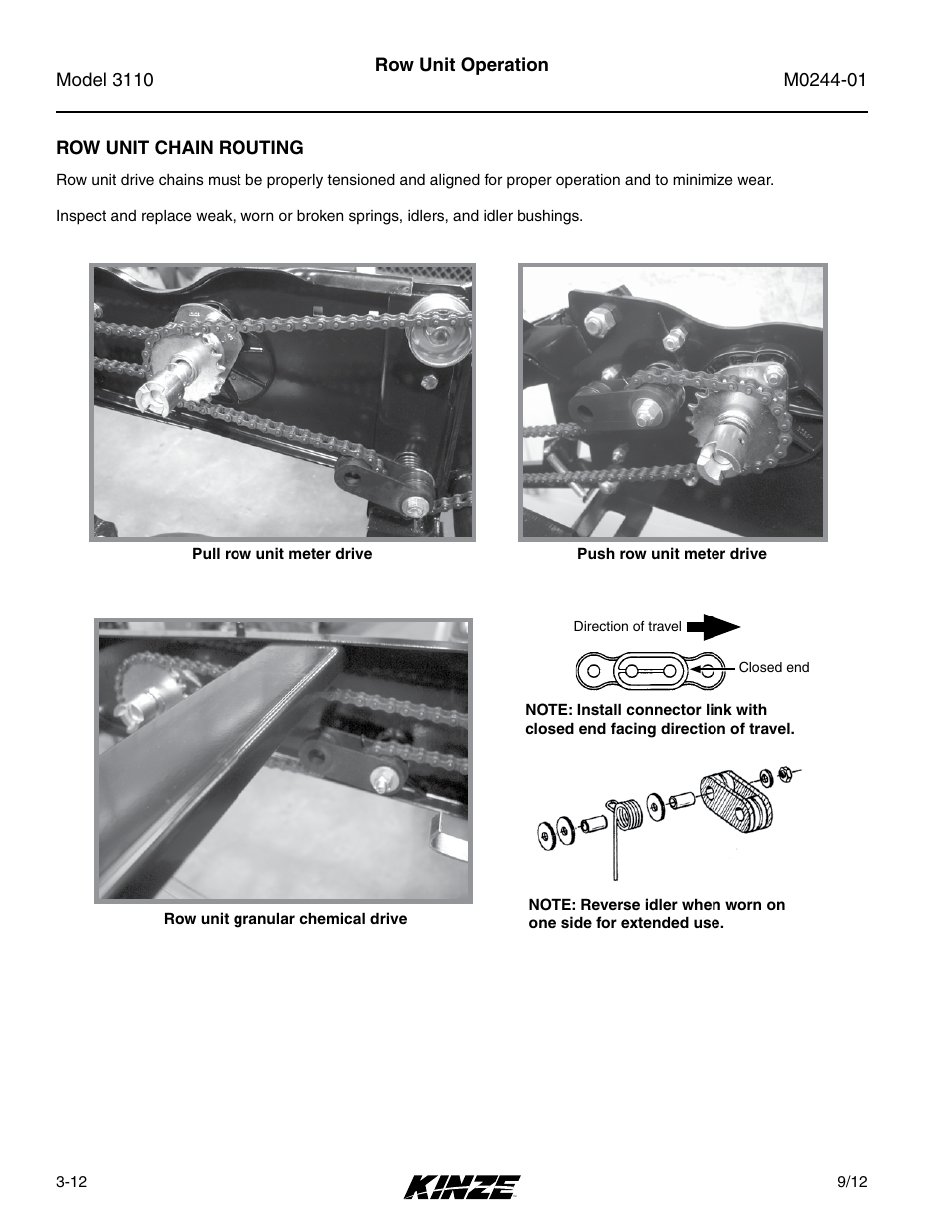 Row unit chain routing, Row unit chain routing -12 | Kinze 3110 Mounted Planter Rev. 7/14 User Manual | Page 42 / 136