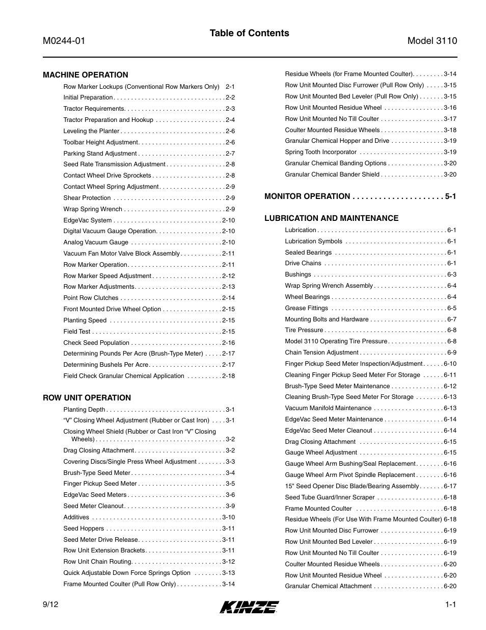 Kinze 3110 Mounted Planter Rev. 7/14 User Manual | Page 5 / 136