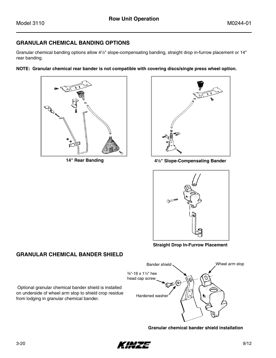 Granular chemical banding options, Granular chemical bander shield, Granular chemical banding options -20 | Granular chemical bander shield -20 | Kinze 3110 Mounted Planter Rev. 7/14 User Manual | Page 50 / 136
