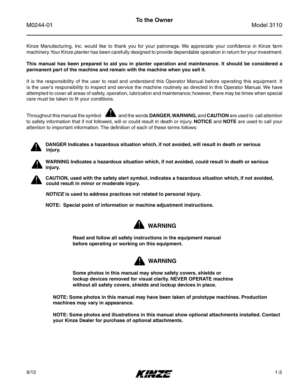 Kinze 3110 Mounted Planter Rev. 7/14 User Manual | Page 7 / 136